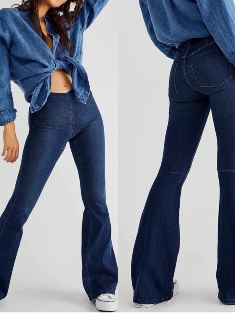 Free People Dark Blue High-Rise Flare Jeans